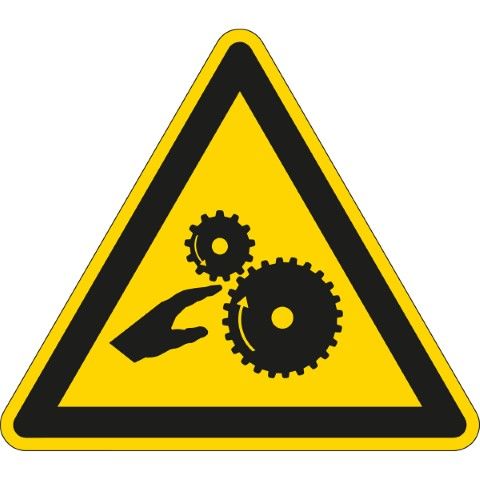 Pictogram voor Machineveiligheid - Opgelet voor draaiende tandwielen (of walsen)