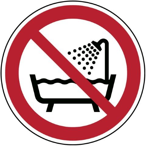 ISO Veiligheidspictogram - Verboden om deze artikels onder douche of in bad te gebruiken