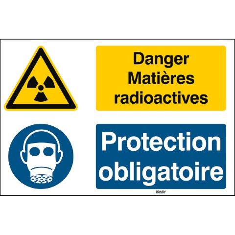 Waarschuwing; radioactieve stoffen & ademhalingsbescherming verplicht – ISO 7010 - Danger Matières radioactives Protection obligatoire