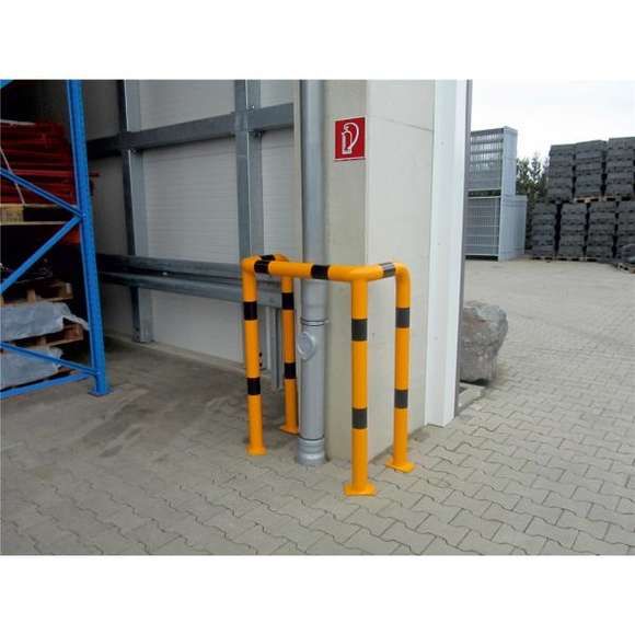 Dubbele veiligheidsbeugel geel/zwart met voetplaten 400X750X400X1150MM (DxBxDxH)
