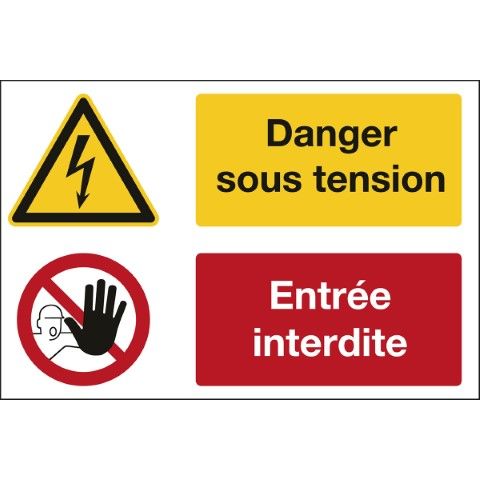 Waarschuwing; gevaarlijke elektrische spanning & verboden toegang – veiligheidspictogram - Danger sous tension Entrée interdite