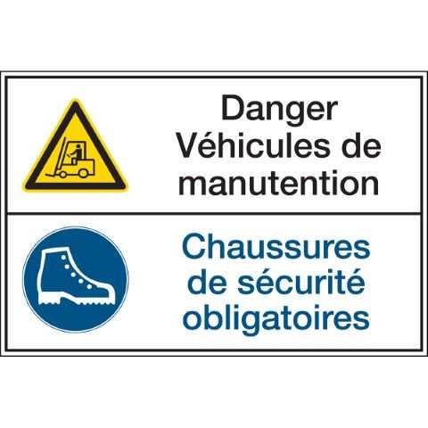 Gecombineerde Pictogrammen - Danger Véhicules de manutention Chaussures de sécurité obligatoires