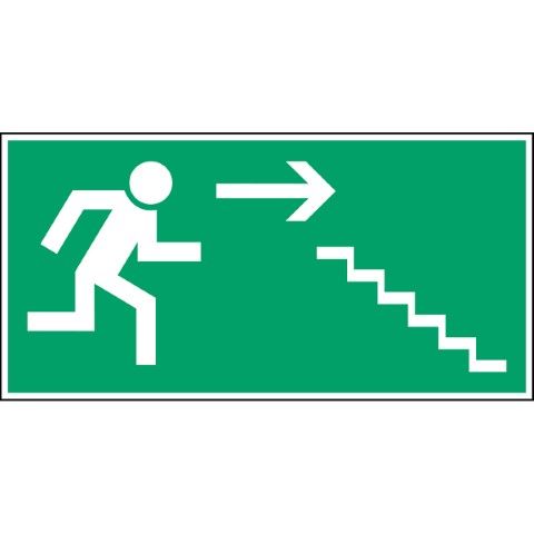Reddingspictogram - Vluchtweg via trap - rechts - naar beneden