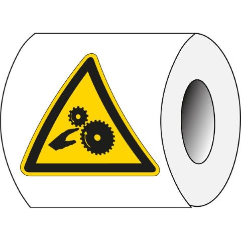Pictogrammen op rol - Opgelet voor draaiende tandwielen (of walsen)