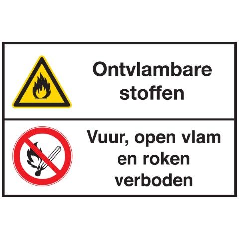 Gecombineerde pictogram - Ontvlambare stoffen / Vuur, open vlam en roken verboden - Ontvlambare stoffen Vuur, open vlam en roken verboden