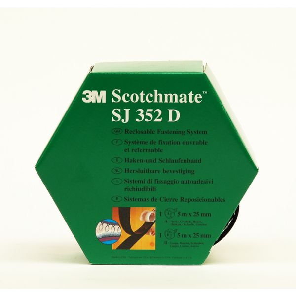 ZELFKLEVENDE KLITTENBAND 3M SJ352D SCOTCHMATE 25MMX5M ZWART