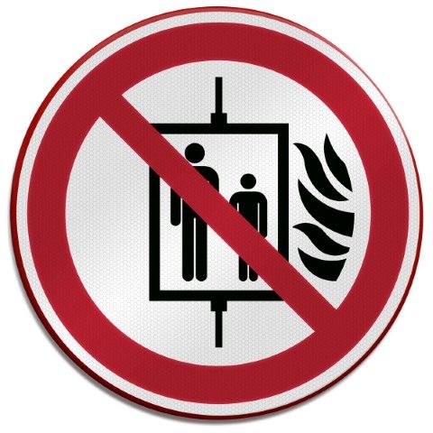ISO-veiligheidspictogram – Verboden de lift te gebruiken bij brand