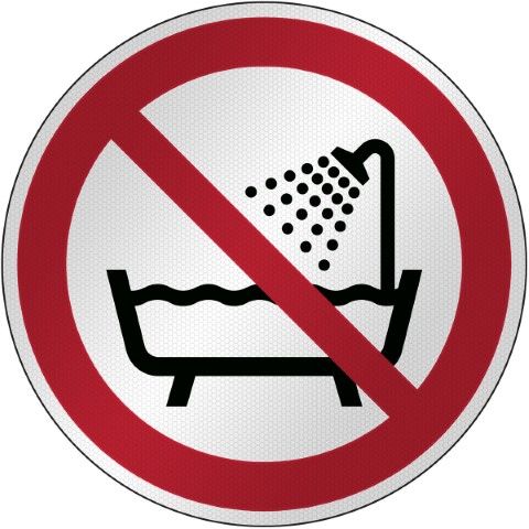 ISO-veiligheidspictogram – Verboden om dit product onder douche of in bad te gebruiken
