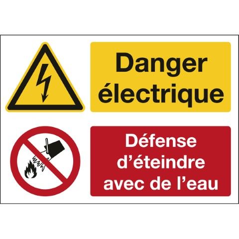 Waarschuwing; gevaarlijke elektrische spanning & verboden met water te blussen – ISO 7010 - Danger électrique Défense d’éteindre avec de l’eau