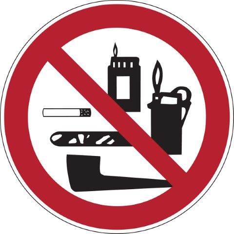 Verbodspictogram - Meenemen van tabaksartikelen, aanstekers en lucifers verboden