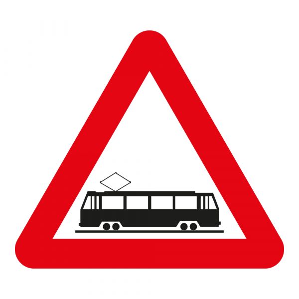 Bord SB250 - A49 - Zijde 700 mm - HI - Opgelet tram